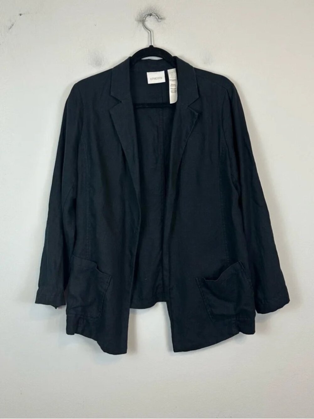 Chico's | Black 100% Linen Open Front Lightweight Jacket Blazer Size Medium
